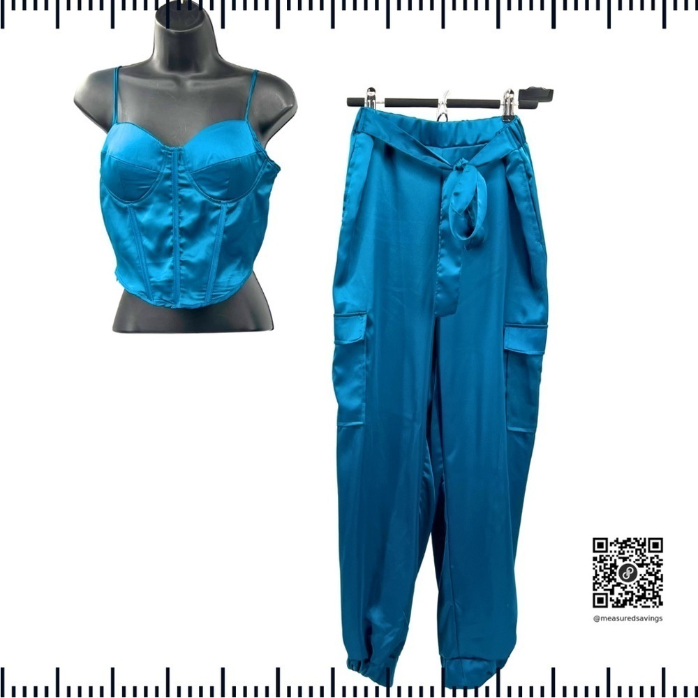 SET: Sincerely Jules - Sz Large - NWT Teal Corset Tank + Cargo Wide-Leg Pants